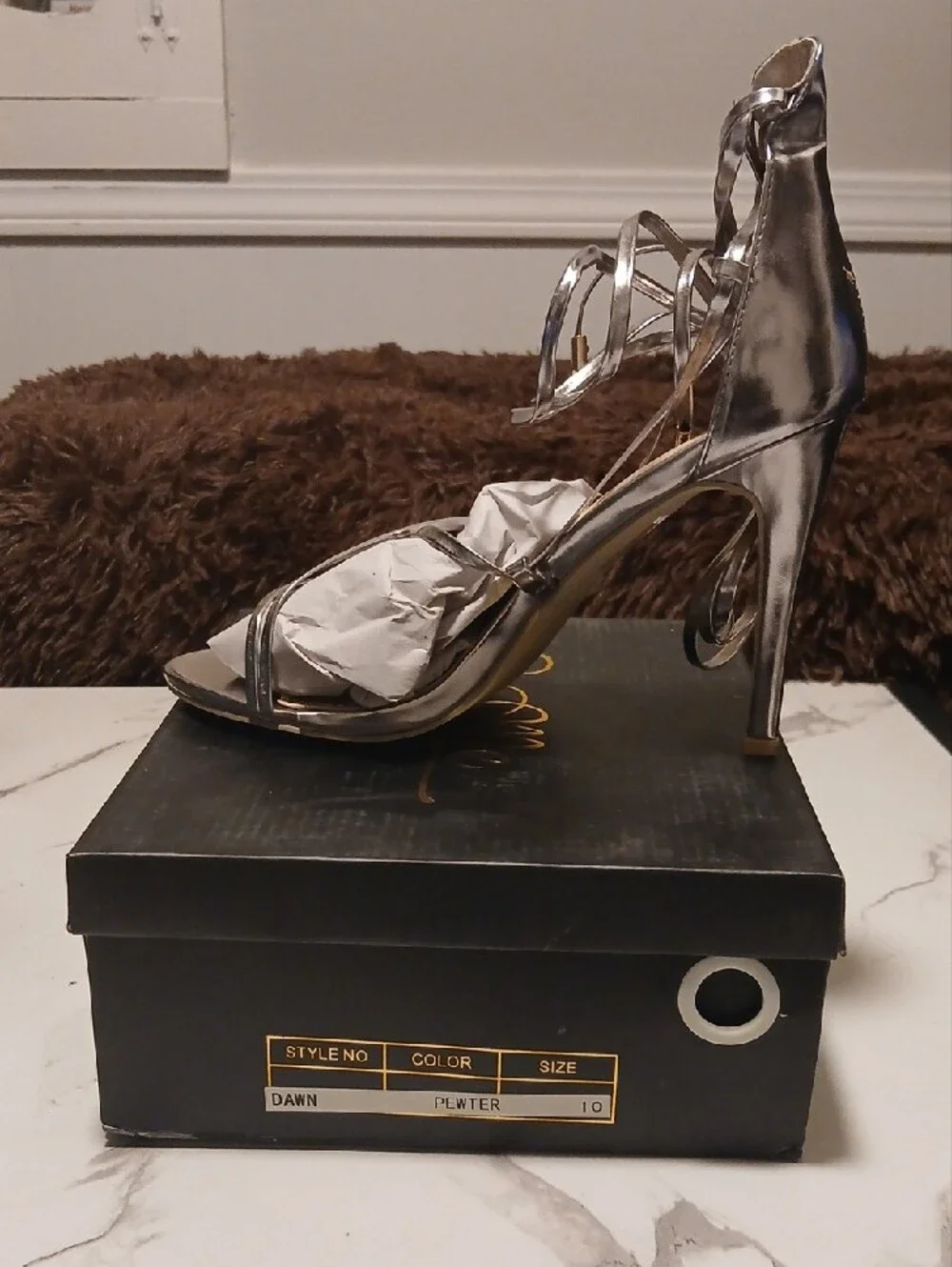 Pewter Strappy Women's Heels - Brand Unknown